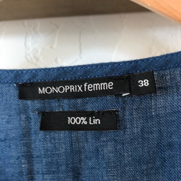 Blue Linen true wrap midi dress, sleeveless•••Large, Monoprix Femme—Feminine - Picture 7 of 9